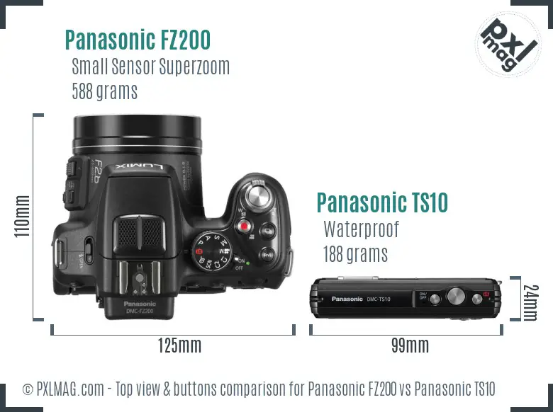 Panasonic FZ200 vs Panasonic TS10 top view buttons comparison
