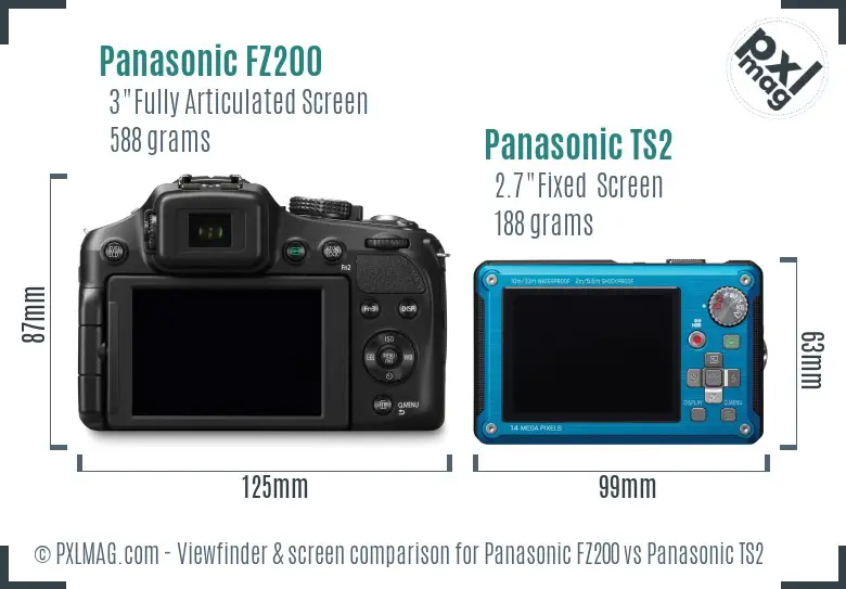 Panasonic FZ200 vs Panasonic TS2 Screen and Viewfinder comparison