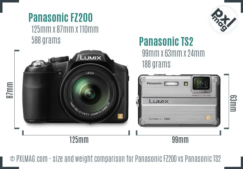 Panasonic FZ200 vs Panasonic TS2 size comparison