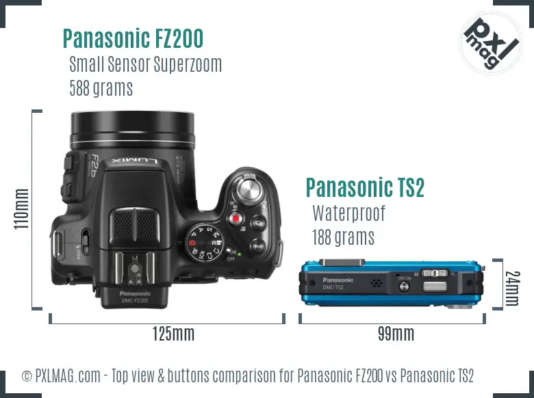 Panasonic FZ200 vs Panasonic TS2 top view buttons comparison
