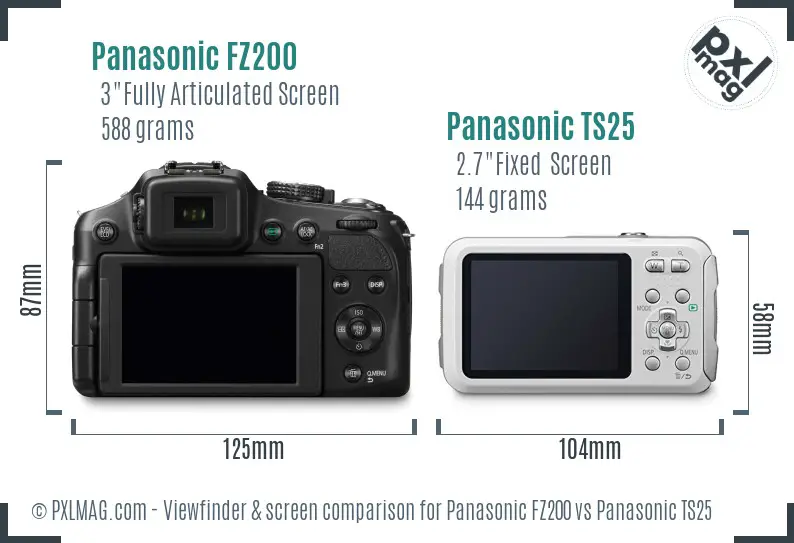 Panasonic FZ200 vs Panasonic TS25 Screen and Viewfinder comparison