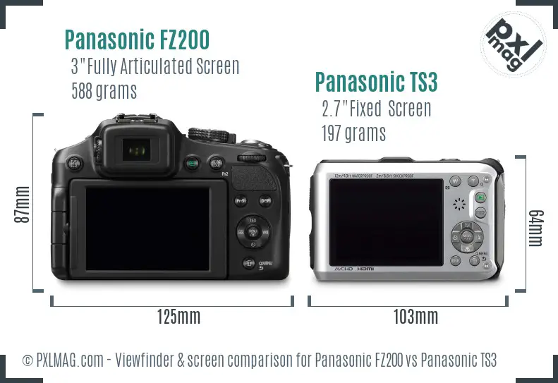 Panasonic FZ200 vs Panasonic TS3 Screen and Viewfinder comparison
