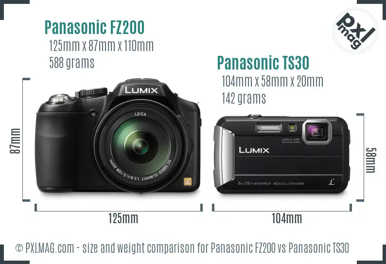 Panasonic FZ200 vs Panasonic TS30 size comparison