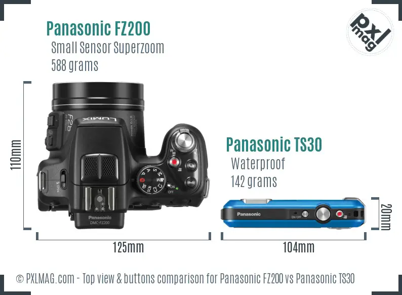 Panasonic FZ200 vs Panasonic TS30 top view buttons comparison