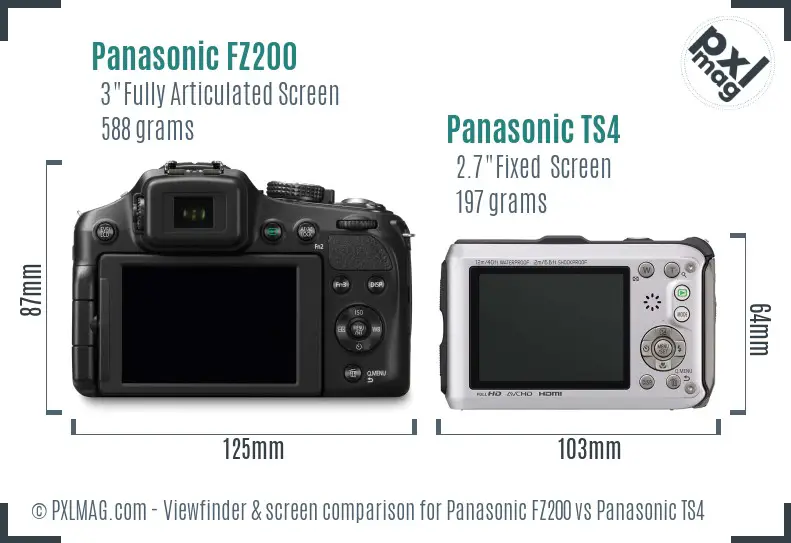 Panasonic FZ200 vs Panasonic TS4 Screen and Viewfinder comparison