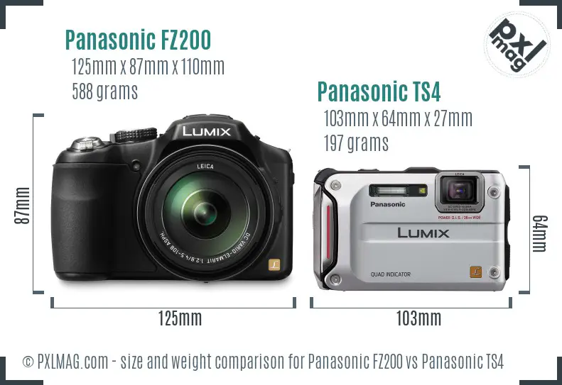 Panasonic FZ200 vs Panasonic TS4 size comparison