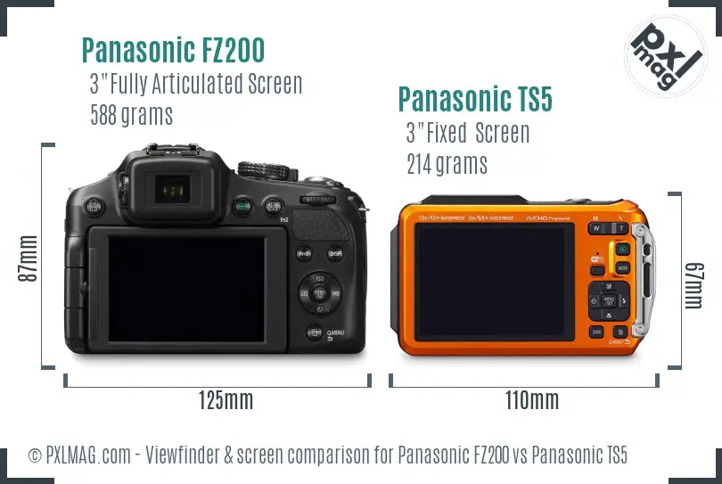 Panasonic FZ200 vs Panasonic TS5 Screen and Viewfinder comparison