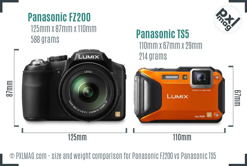 Panasonic FZ200 vs Panasonic TS5 size comparison