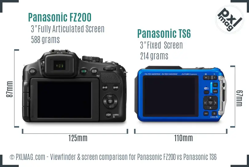 Panasonic FZ200 vs Panasonic TS6 Screen and Viewfinder comparison