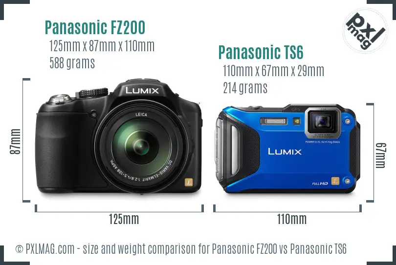 Panasonic FZ200 vs Panasonic TS6 size comparison