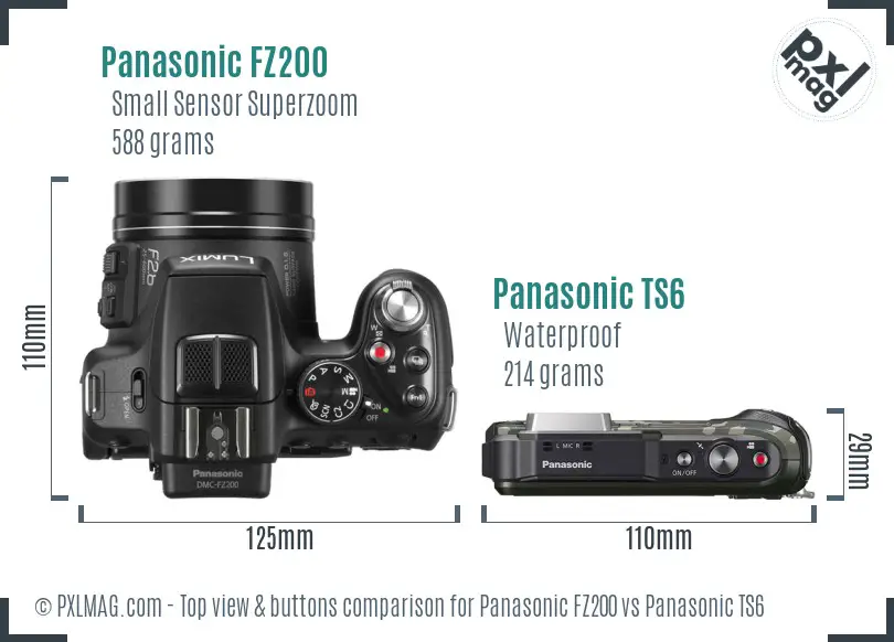 Panasonic FZ200 vs Panasonic TS6 top view buttons comparison