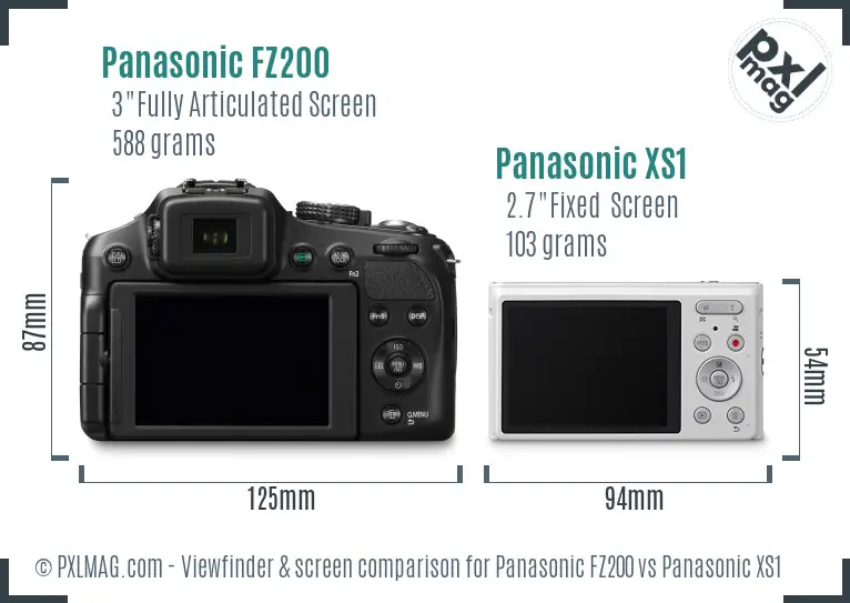 Panasonic FZ200 vs Panasonic XS1 Screen and Viewfinder comparison