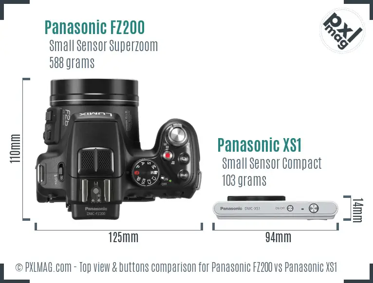 Panasonic FZ200 vs Panasonic XS1 top view buttons comparison