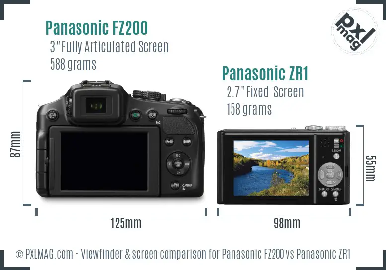 Panasonic FZ200 vs Panasonic ZR1 Screen and Viewfinder comparison