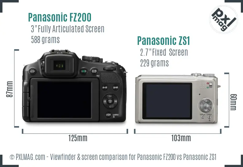 Panasonic FZ200 vs Panasonic ZS1 Screen and Viewfinder comparison
