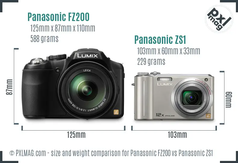 Panasonic FZ200 vs Panasonic ZS1 size comparison
