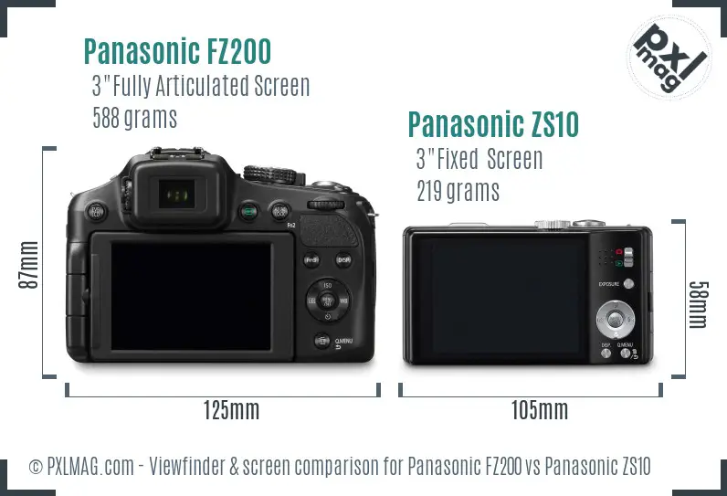 Panasonic FZ200 vs Panasonic ZS10 Screen and Viewfinder comparison