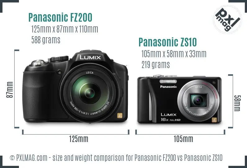 Panasonic FZ200 vs Panasonic ZS10 size comparison