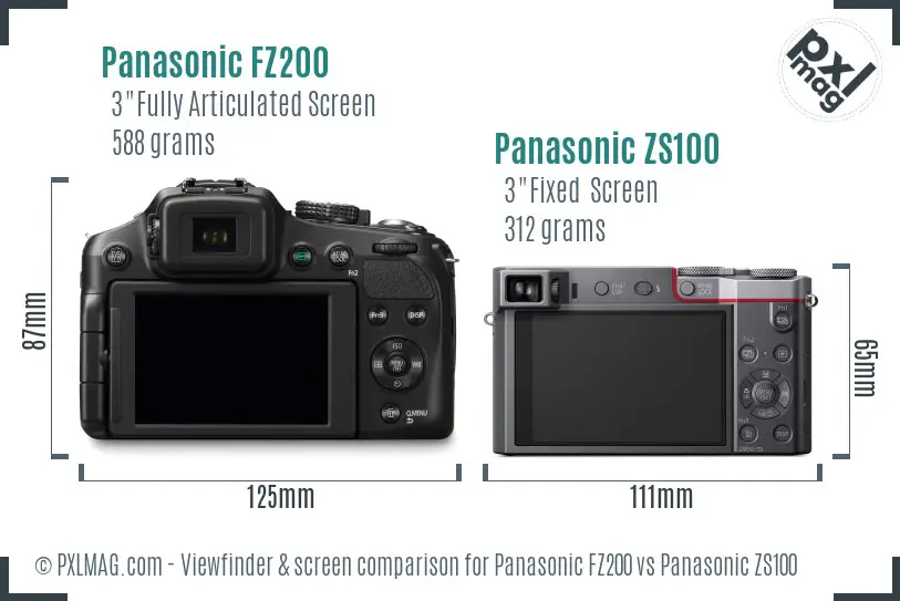 Panasonic FZ200 vs Panasonic ZS100 Screen and Viewfinder comparison