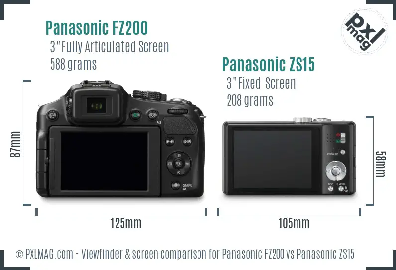Panasonic FZ200 vs Panasonic ZS15 Screen and Viewfinder comparison