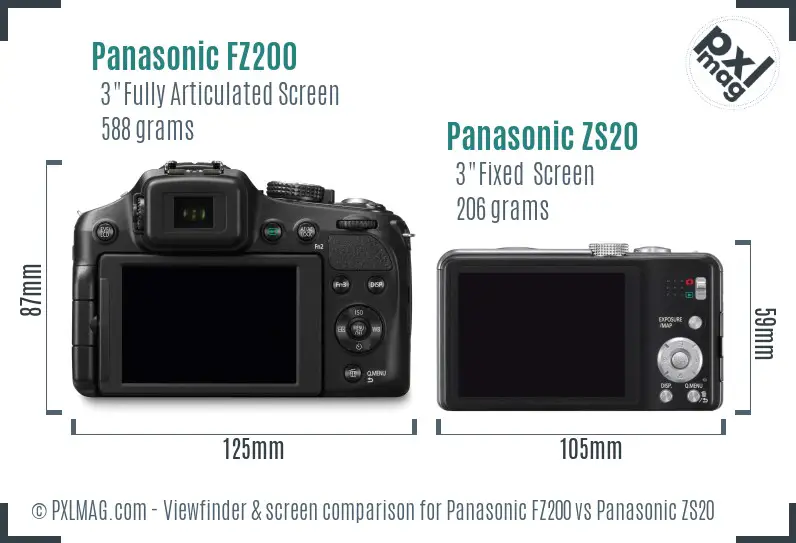 Panasonic FZ200 vs Panasonic ZS20 Screen and Viewfinder comparison