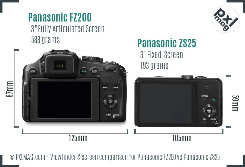 Panasonic FZ200 vs Panasonic ZS25 Screen and Viewfinder comparison