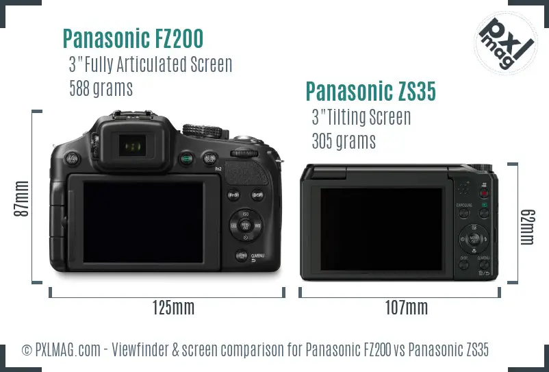 Panasonic FZ200 vs Panasonic ZS35 Screen and Viewfinder comparison