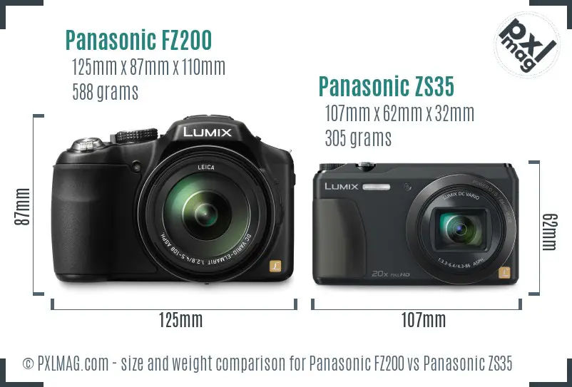 Panasonic FZ200 vs Panasonic ZS35 size comparison
