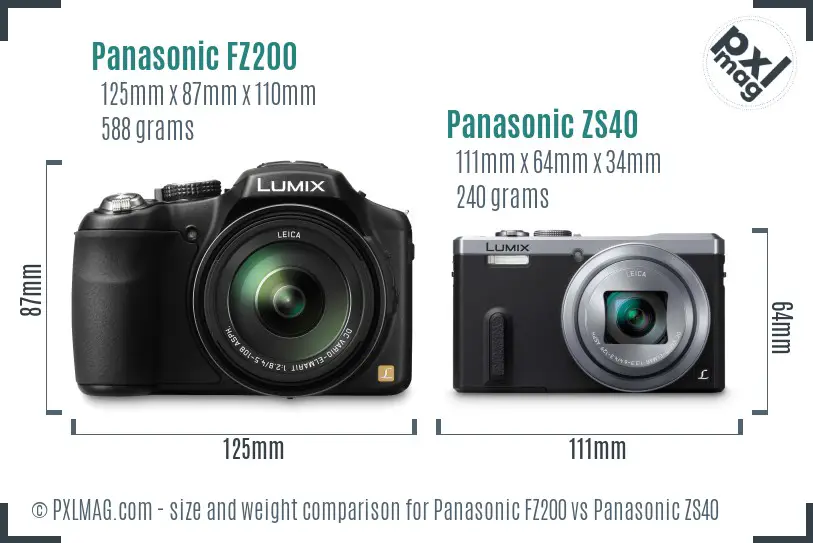 Panasonic FZ200 vs Panasonic ZS40 size comparison