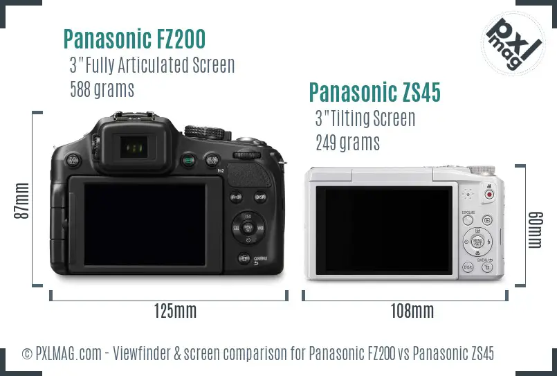 Panasonic FZ200 vs Panasonic ZS45 Screen and Viewfinder comparison