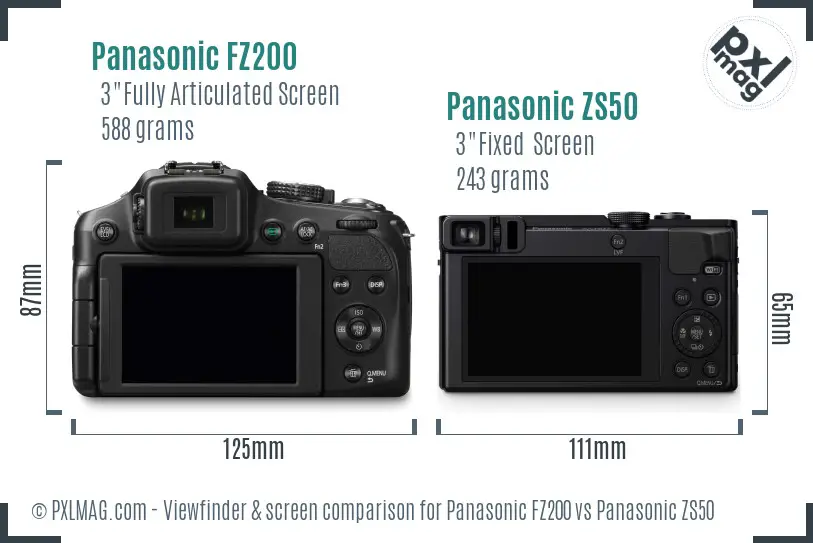 Panasonic FZ200 vs Panasonic ZS50 Screen and Viewfinder comparison