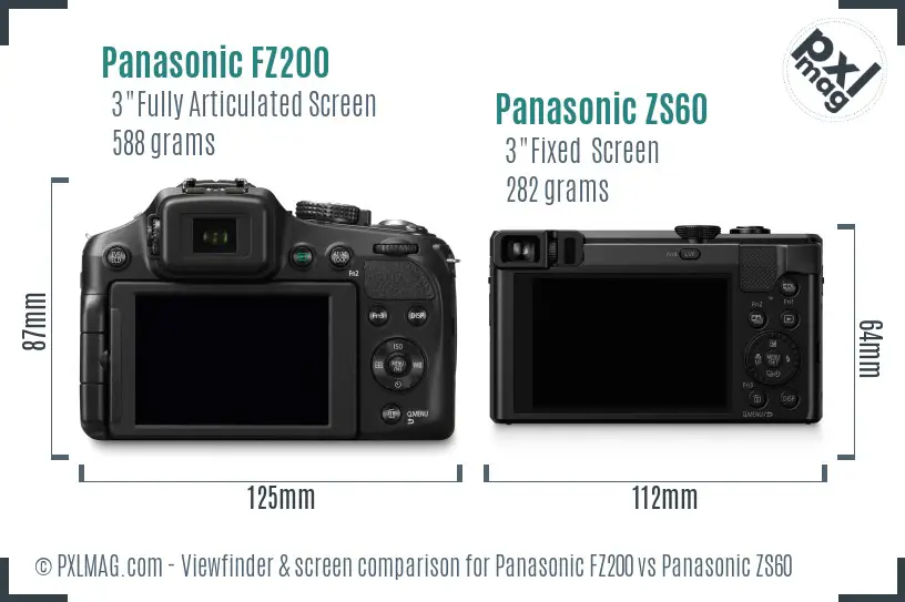 Panasonic FZ200 vs Panasonic ZS60 Screen and Viewfinder comparison