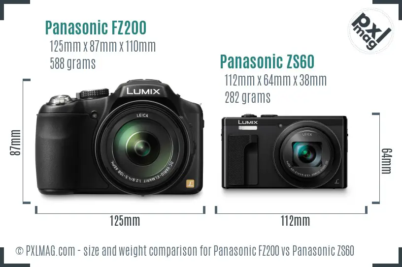 Panasonic FZ200 vs Panasonic ZS60 size comparison