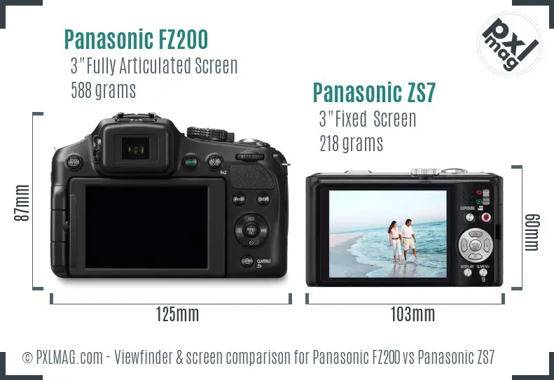 Panasonic FZ200 vs Panasonic ZS7 Screen and Viewfinder comparison
