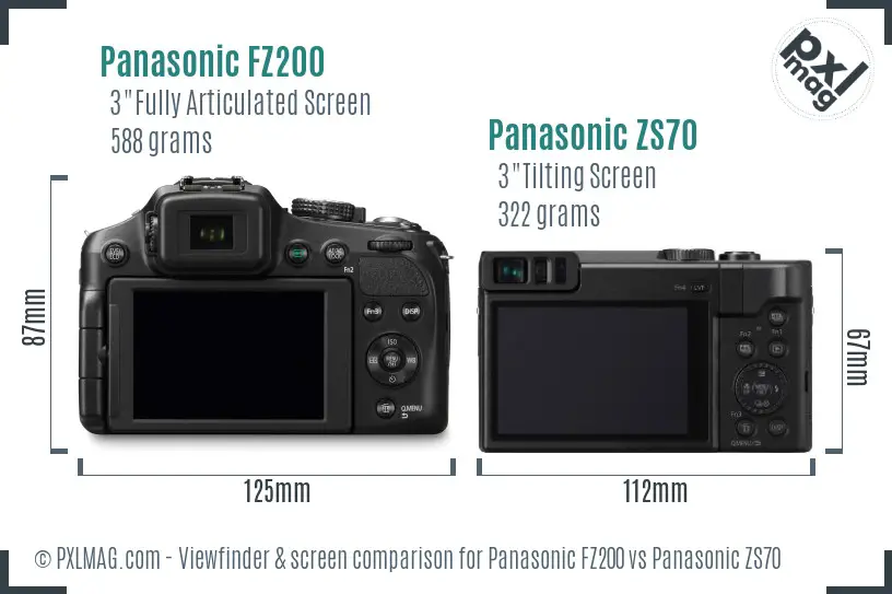 Panasonic FZ200 vs Panasonic ZS70 Screen and Viewfinder comparison