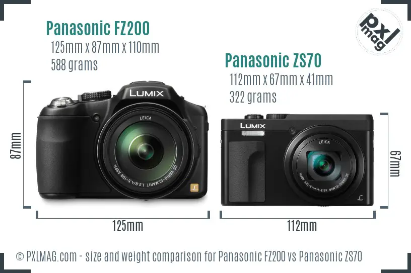 Panasonic FZ200 vs Panasonic ZS70 size comparison