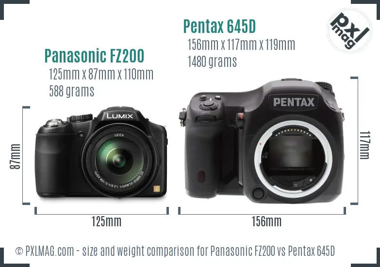 Panasonic FZ200 vs Pentax 645D size comparison