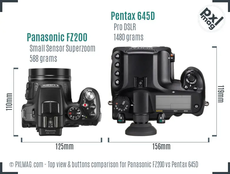 Panasonic FZ200 vs Pentax 645D top view buttons comparison
