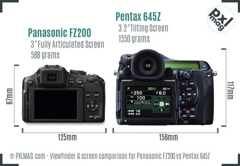 Panasonic FZ200 vs Pentax 645Z Screen and Viewfinder comparison