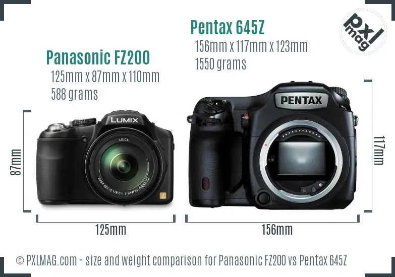Panasonic FZ200 vs Pentax 645Z size comparison