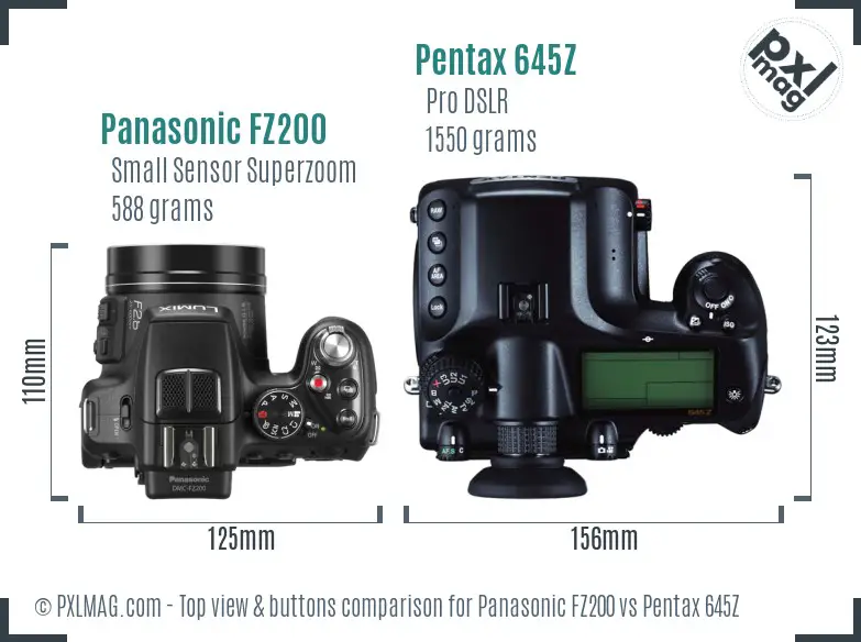 Panasonic FZ200 vs Pentax 645Z top view buttons comparison