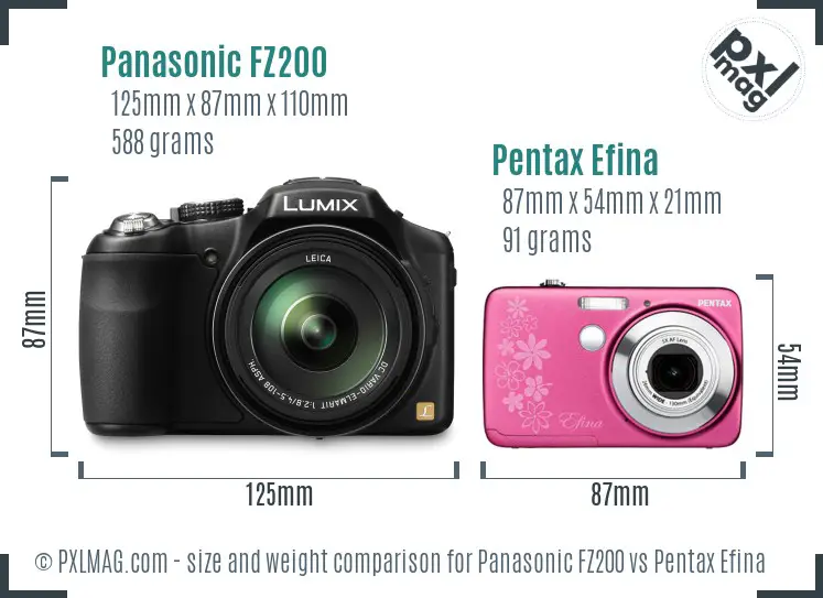 Panasonic FZ200 vs Pentax Efina size comparison
