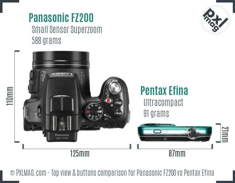 Panasonic FZ200 vs Pentax Efina top view buttons comparison