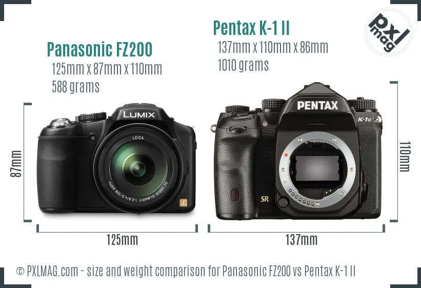 Panasonic FZ200 vs Pentax K-1 II size comparison