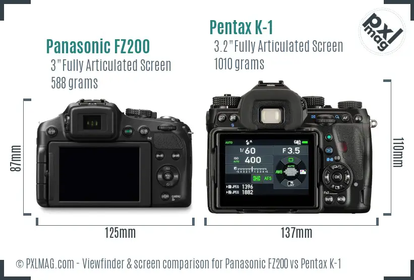 Panasonic FZ200 vs Pentax K-1 Screen and Viewfinder comparison