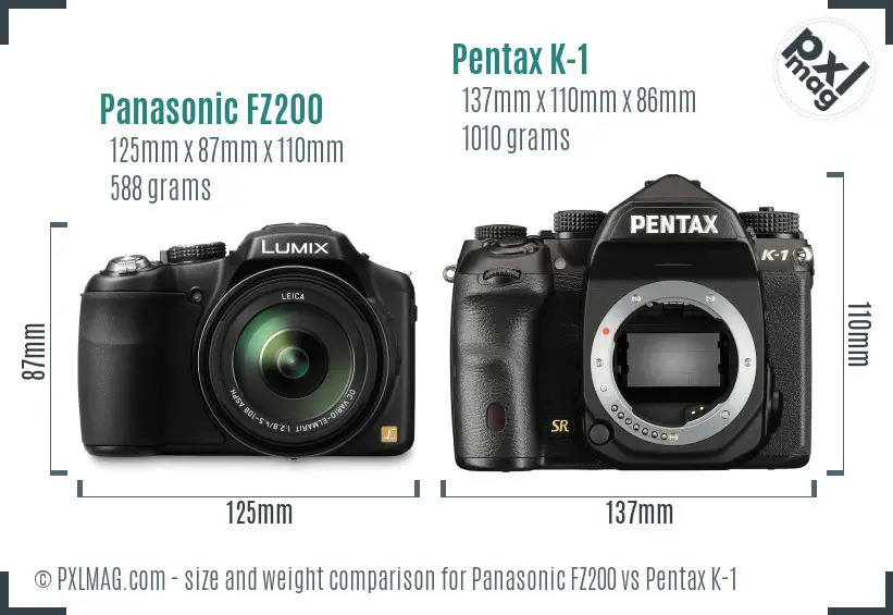 Panasonic FZ200 vs Pentax K-1 size comparison