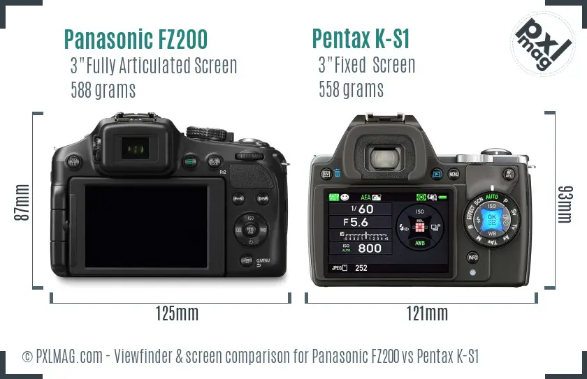 Panasonic FZ200 vs Pentax K-S1 Screen and Viewfinder comparison
