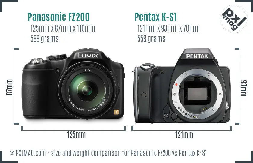 Panasonic FZ200 vs Pentax K-S1 size comparison