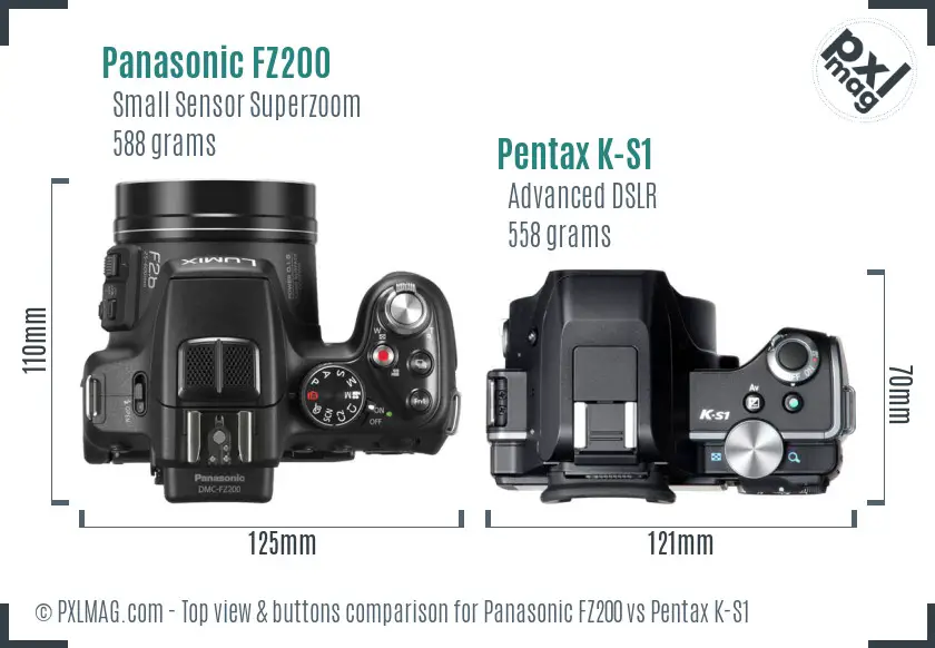 Panasonic FZ200 vs Pentax K-S1 top view buttons comparison