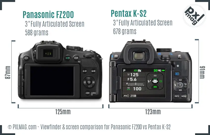 Panasonic FZ200 vs Pentax K-S2 Screen and Viewfinder comparison